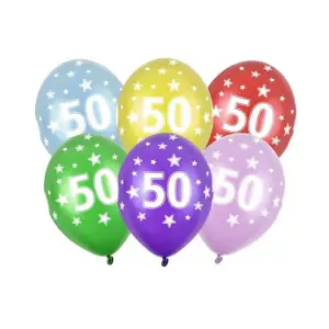 PartyDeco balónky barevné metalické 50. narozeniny (6 ks, náhodné barvy)