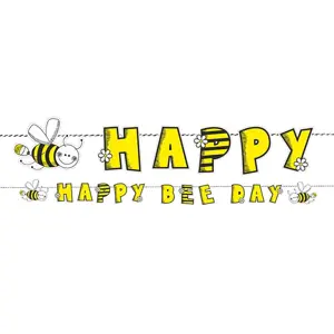 PartyDeco narozeninová girlanda se včelou Happy Bee Day